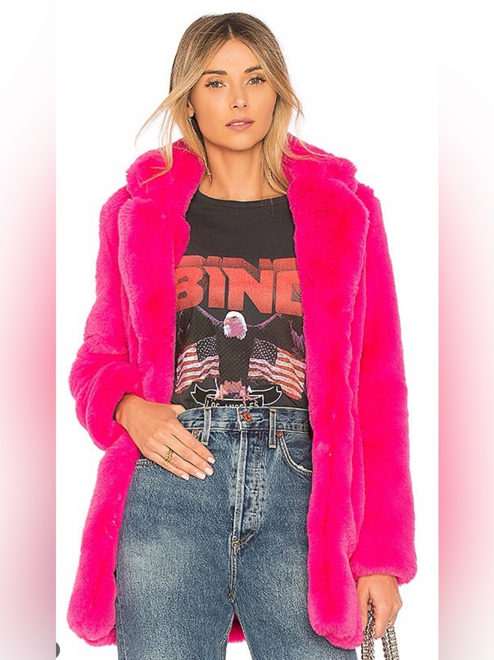 Majorelle Amora hot pink fuschia faux fur oversized coat S